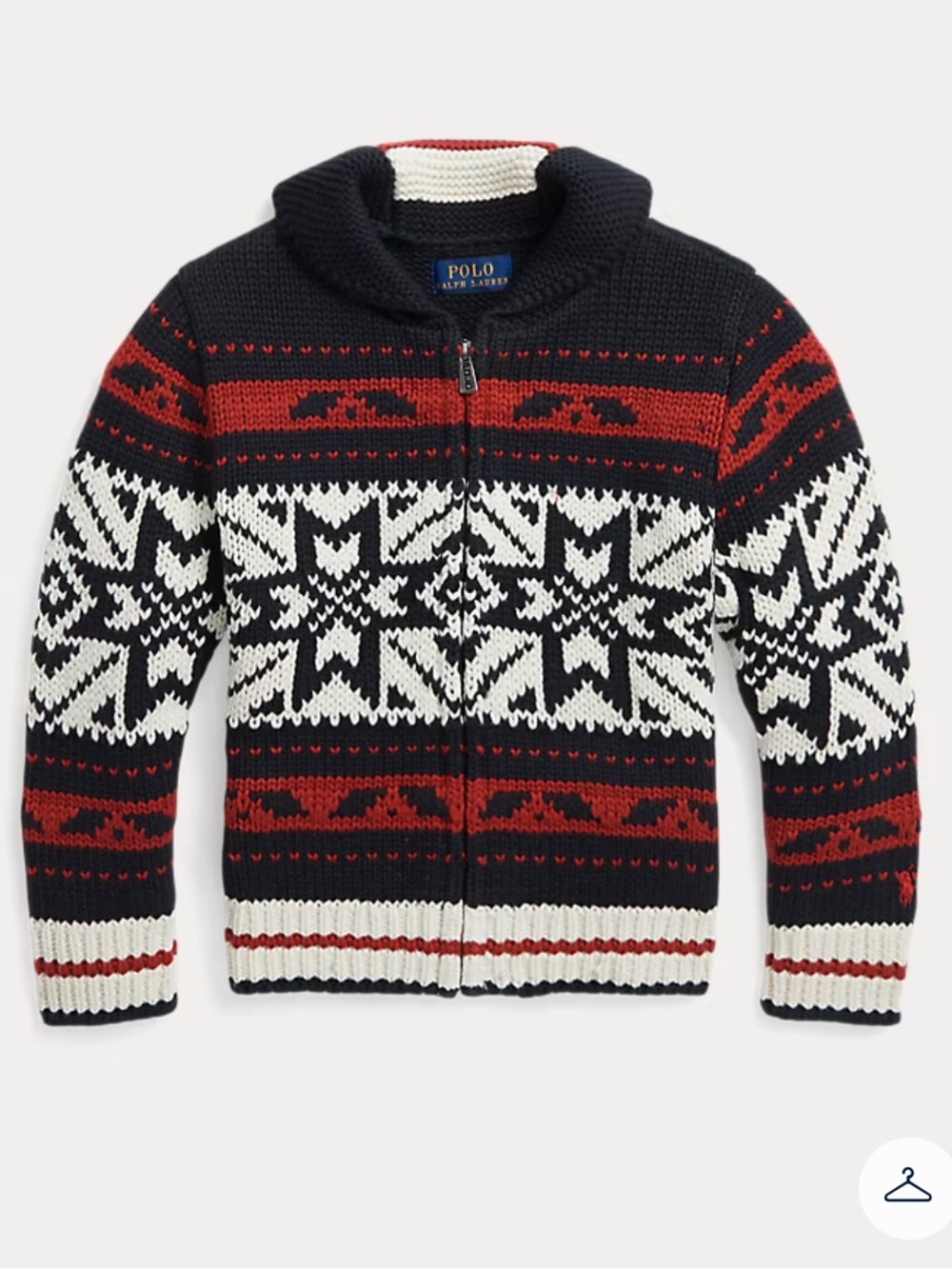 Polo by Ralph Lauren Black, Red & White Fair Isle Zip-Up Sweater